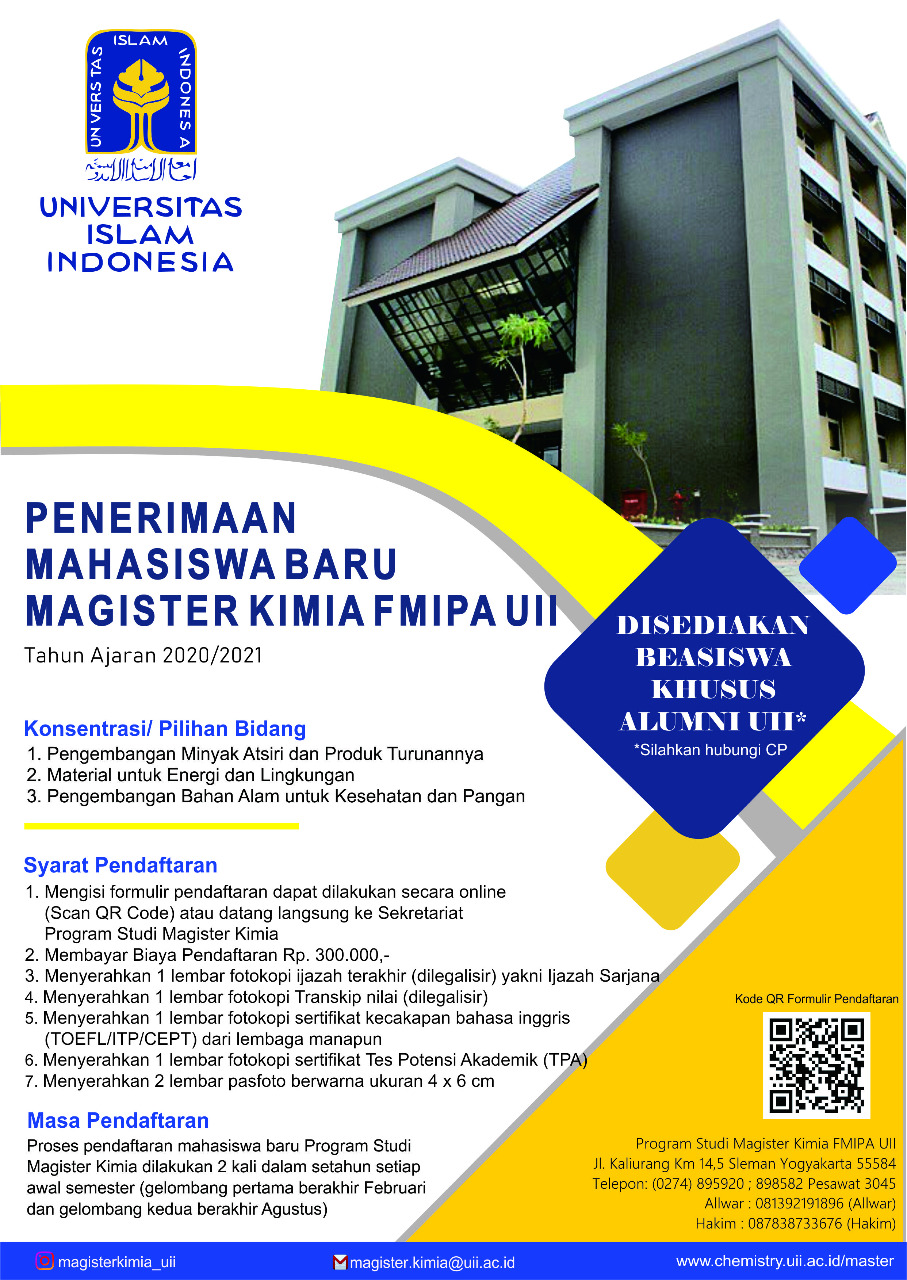 New Student Admissions For Master Of Chemistry Uii 2020/2021 - Magister Kimia Uii